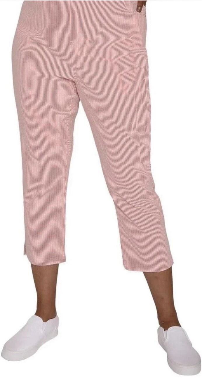 Mario Serrani Women's Comfort Stretch Capri Pants, Tomato / Ivory, Size S